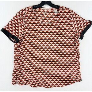 Scotch & Soda Geometric Print Casual Blouse Short Sleeve Womens S Brown